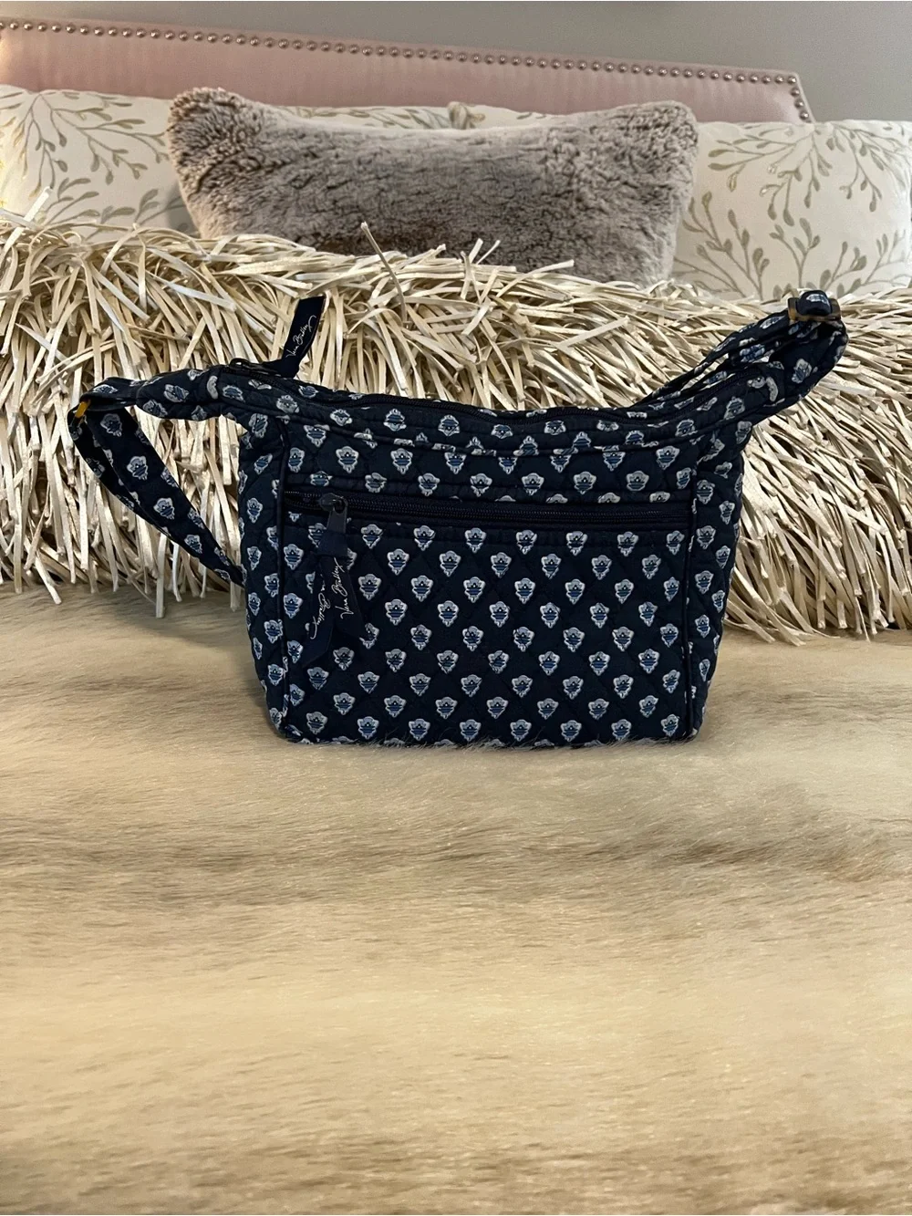 Vintage VERA BRADLEY Nantucket Navy 2005 Spectator Bag USA Blue White Y2K